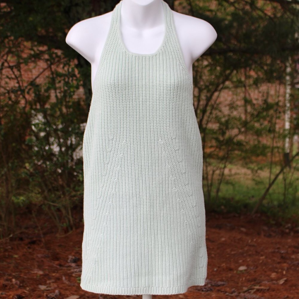 Venus Women's Chunky Knit Cable Stitch Mini Halter Dress Green Size Medium